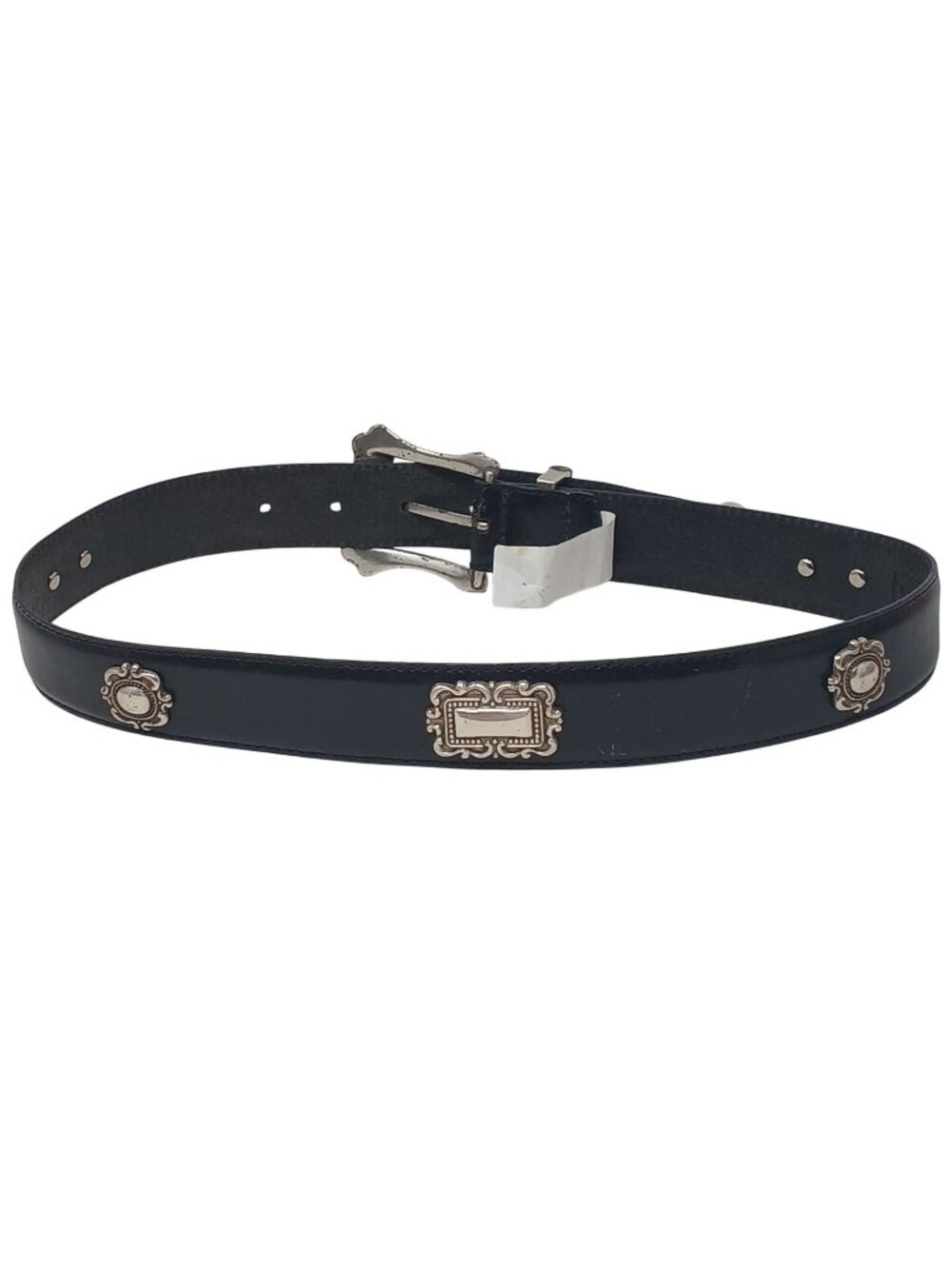 Fossil Black Leather Belt Silver-Tone Buckle & Accents Women Small Western #I-1H